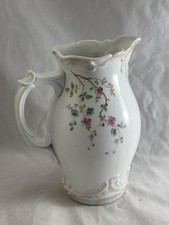 ANTIQUE late C19th continental white porcelain floral decorated jug S mark 21cm