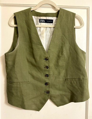 Zara women green linen gilet - zara,