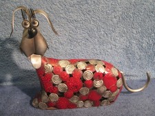 HANDMADE METAL DOG SCULPTURE ~ Red/Chrome colour, Ornament Artwork - baize, sp.B