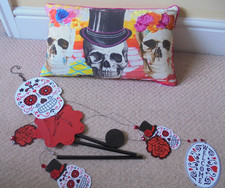 Day of the Dead Decorations Metal Wind Chime & Cushion TK Maxx Halloween Large