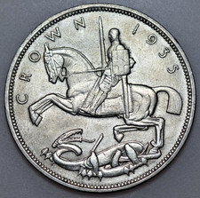 1935 GEORGE VI CROWN, BRITISH SILVER COIN, BU