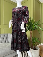 Vintage Laura Ashley Dress Black Velvet  Floral UK 14