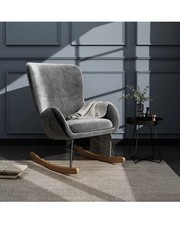 Grey Velvet Rocking Chair - Wing Back Rocker - Modern Nursery/Lounge