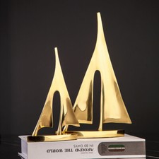 Luxury Gold Copper Boat Handcrafted Ornament Elegant Modern Nautical Art