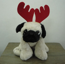 Adorable Super Soft PUG Puppy Dog with Red Antlers Soft Plush Toy 8"/20cm