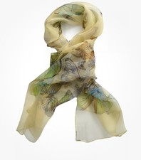 New Women's 100% Silk Sand/Beige Butterfly Pattern Scarf- Long Lightweight