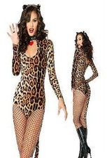 Halloween Leopard Print Catsuit Costume Sexy Catwoman Outfit Cat Fancy Dress