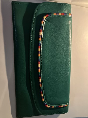 Green leather long wallet - green,