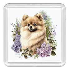 Pomeranian Pom Dog & Flowers Acrylic Coaster Novelty Drink Cup Mat Great Gift