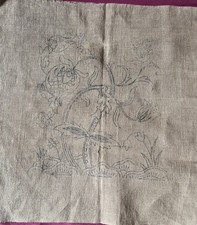 VINTAGE STAMPED  LINEN CUSHION