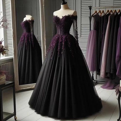 Gothic black wedding dresses - black,