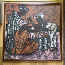 Vintage Large Original Framed & Glazed African Batik Tribal Ethnic Wall Art