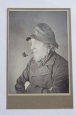 CABINET CARD OF VICTORIAN MAN IN SOU'WESTER HAT WITH  PIPE, MAYBE A FISHERMAN?