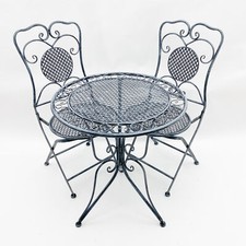 French Grey Metal Garden Bistro Set Patio Furniture Outdoor 3 Pc Table Chairs