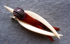 Lea Stein signed brooch pin unusual brown cream seagul bird (ACF)