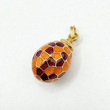 Vintage Gold Tone Enamel Work Egg Necklace Pendant Dangle Fob Russian Style