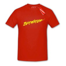 LICENSED BAYWATCH ® RED COTTON T-SHIRT - LIFEGUARD FANCY DRESS MENS TOP