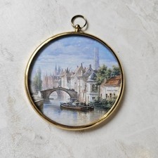 Peter Bates Miniature Wall Plaque- "Barges On The Canal In Bruges"