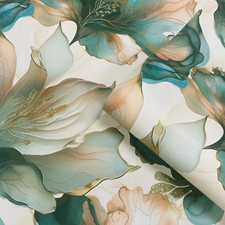 Teal Coral Floral Wallpaper 3D Effect Gold Metallic Shimmer Feature Wall Bedroom