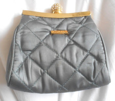 "SUZY SMITH" Small Grey Quilted Satin Evening Purse / Bag with Diamante Clasp!!!