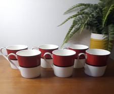 6 x Marks Spencer M&S Manhattan Mugs Red White Black Stripe Super Fine China 9cm