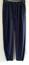 M&S LINEN MIX NAVY TROUSERS, SIZE 10R