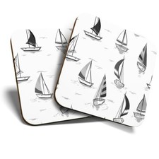 2 x Coasters (BW) - Sail Boats