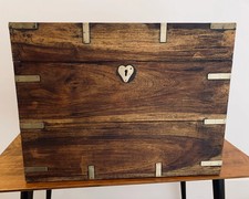 1800's Victorian Brass Bound Teak Wood Campaign Chest, Liquor Drinks Case / Box