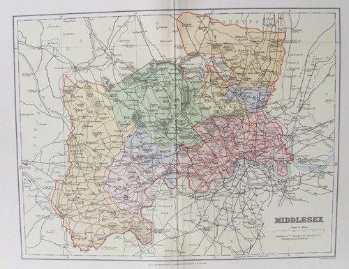 Old antique map - old, middlesex