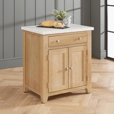 Cheshire Whitewash Oak Small Kitchen Island with White Carrara Marble Top