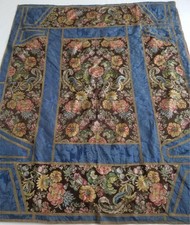 Antique Ecclesiastical Altar Frontal with Floral Brocade and Blue Damask Panels 