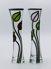 2 x Rene Mackintosh Inspired Leaded Glass Vases - Marion Brown
