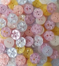 100 Mixed Baby Star Buttons Size 22 (14mm)-20 Each White Lemon Pink Blue Lilac