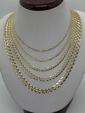 14K Solid Yellow Gold Diamond Cut Cuban Link Chains Men's/Women's 2.5mm-7mm