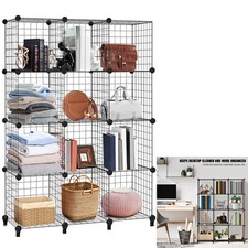 12 Cube Interlocking Storage Rack with Metal Wire Mesh Shelves Combination Shelf
