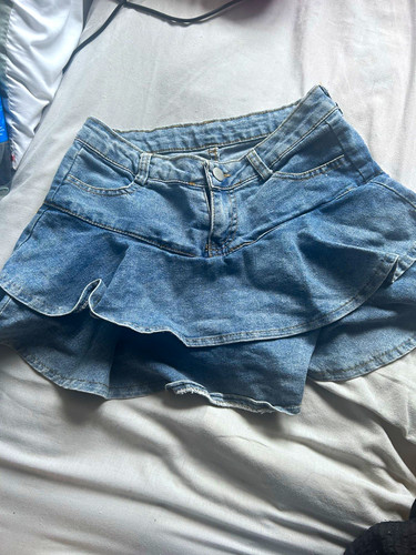 Girls blue denim layered flare - layered,