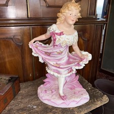 Gebruder Heubach Hand Painted Dancing Girl Bisque Piano 15.5" Figurine (c.1900)
