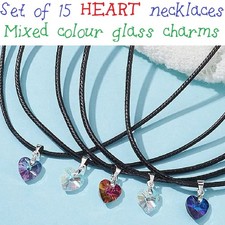 15pcs Glass Heart Charm Pendant Necklaces - Job Lot Bulk Wholesale Jewellery