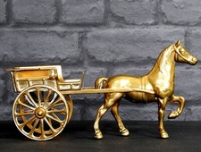 Vintage Decorative Brass Horse & Cart - Working Wheels