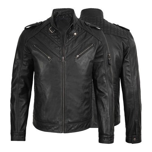 Men black leather - black, bomber