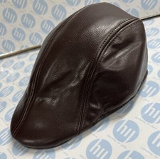 Genuine Leather 4 Panel Brown Baker Boy Hat Herringbone Newsboy Cap Size S