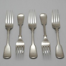 OLD ENGLISH FIDDLE Design John Round Silver Service Cutlery Five Table Forks