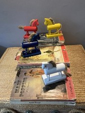 Four Colourful, Decorative, Carved Wooden Horses with  Jute Manes and Tails