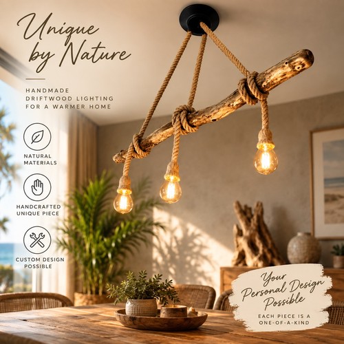 Rustic driftwood pendant light - driftwood,