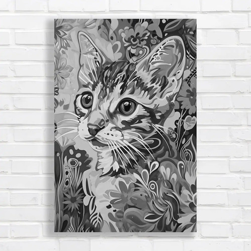 Vibrant floral cat black white - vibrant,