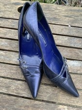 SERGIO ROSSI VINTAGE ELECTRIC METALLIC BLUE SHOES METAL HEELS 40 7 Designer