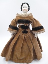 Antique glazed china  8.5"  doll for lge doll house orig cloths single sew hole