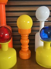 Vintage Habitat Space Age Yellow & Orange Hooped Glass Vase Orb Mid Century