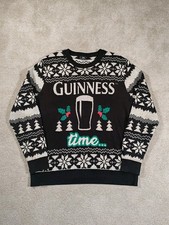 Mens / Unisex Guinness "Time" Unisex Christmas Jumper Size XL Black & White