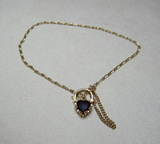 VINTAGE 9ct GOLD LARGE GARNET SET HEART LOCK LINK BRACELET    3791